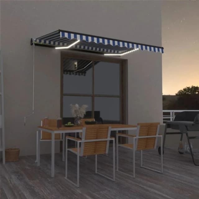 VIDAXL Manual Retractable Awning with LED 400x300cm Blue and White Vidaxl 8720286394250