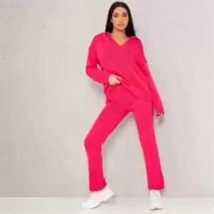 I Saw It First Slouchy Knit Collared Top And Joggers Set - Pink