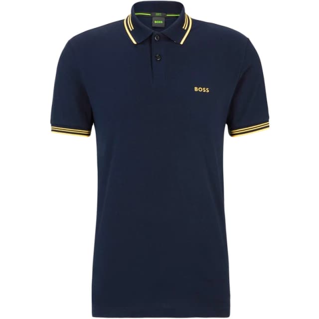 Boss Mens HBG Paul Polo Contrast Striped Trim Shirt Navy/Gold 401 male L