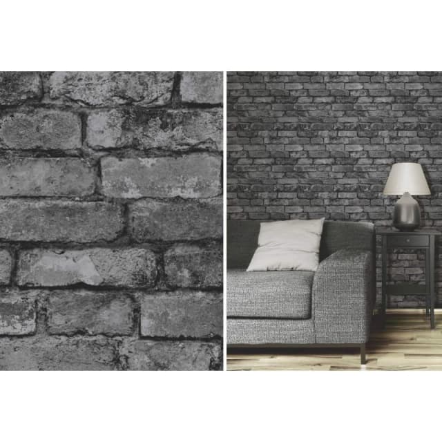 FINE DECOR Fine Decor - Rustic Brick Effect Charcoal Silver Grey Feature Wallpaper WL-FD31284