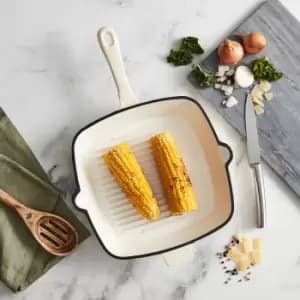 Barbary & Oak Cast Iron 26cm Grill Pan Cream