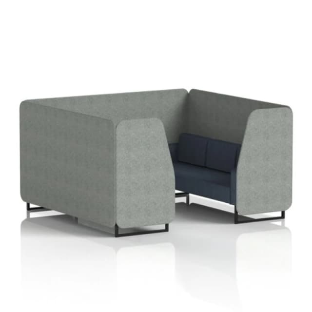 Brixworth 6 Seater Office Booth with Front Panel - Black Legs in Rivet Fabric - Prime Panels and Crucible Sofa