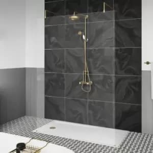 Wet Room Screen with Brass Support Arms and Feet 1200mm Wide - 8mm Glass - Hudson Reed