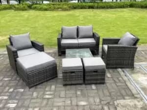 Fimous 4 Seater Outdoor Dark Grey Rattan Lounge Complete Sofa Set with 2 Stools and Big Footstool