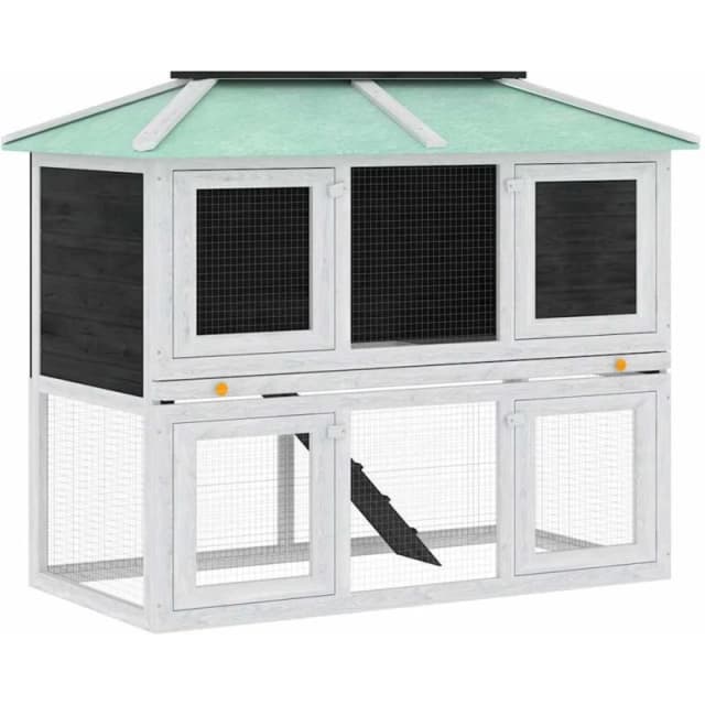 vidaXL Animal Rabbit Cage Double Floor Wood Chicken Mouse Pet Hutch House