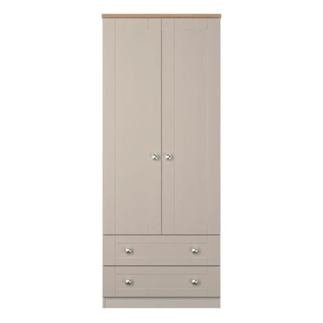 Santander Ready Assembled Traditional Matt Beige & Oak 2 Drawer Tall Double Wardrobe (H)1970mm (W)770mm (D)530mm