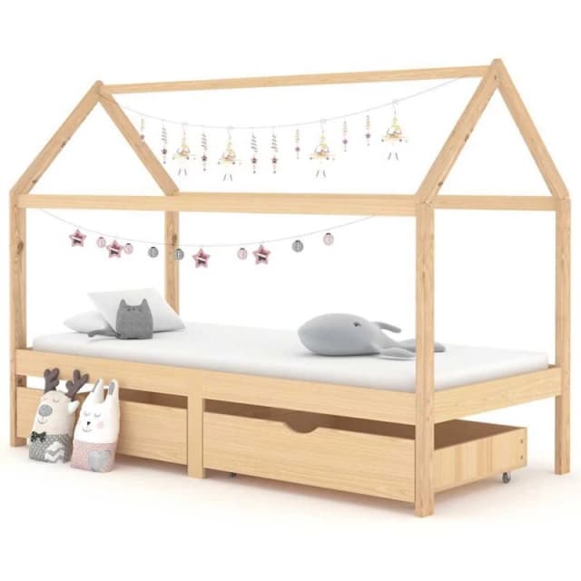 VIDAXL Kids Bed Frame with Drawers Solid Pine Wood 90x200cm Vidaxl 8720286556412