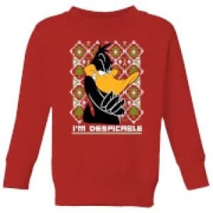 Looney Tunes Daffy Duck Knit Kids Christmas Sweatshirt - Red - 11-12 Years