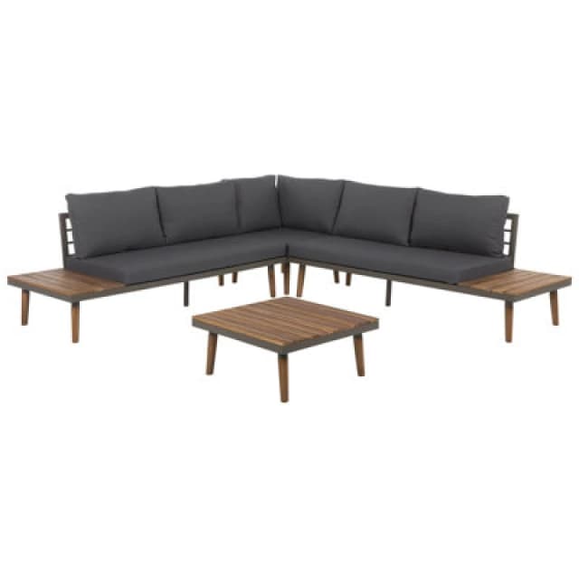 Beliani Garden Corner Sofa With Table 5 Seater Corato Acacia Wood Grey