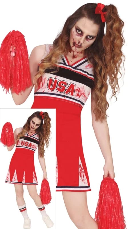 Fiestas Guirca Fancy Dress Teen Zombie Cheerleader in Red Size: 15-16 Years Red Unisex 15-16 Years