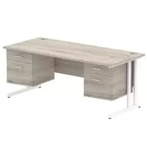 Impulse 1800 Rectangle White Cant Leg Desk Grey Oak 2 x 2 Drawer Fixed