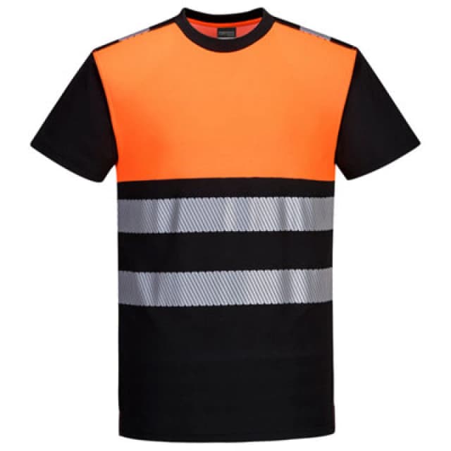 Portwest PW3 Hi Vis Cotton Comfort Class 1 Short Sleeve T Shirt PW311BKO4XL Colour: Black / Orange