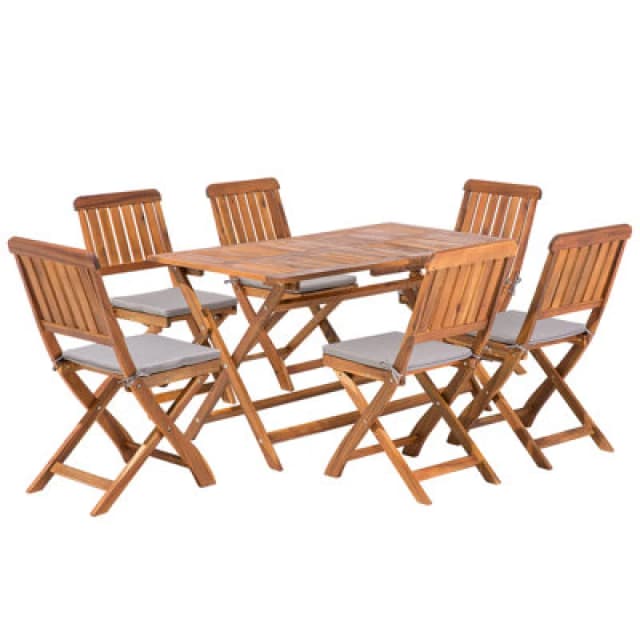 Beliani Garden Dining Set 6 Seater Cento With Cushions Acacia Wood Brown