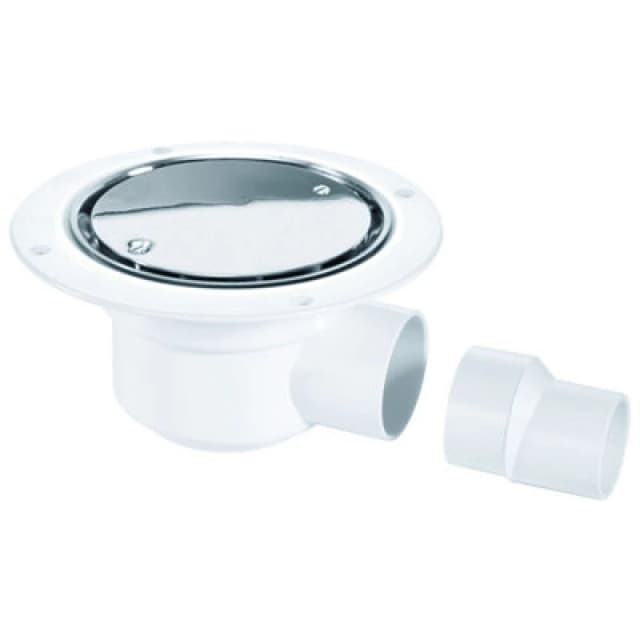McAlpine TSG50SS 50mm Water Seal Trapped Gully, Clamp Ring and Cover Plate, 2" Horizontal Outlet and 2" x 1.5" Socket Reducer White