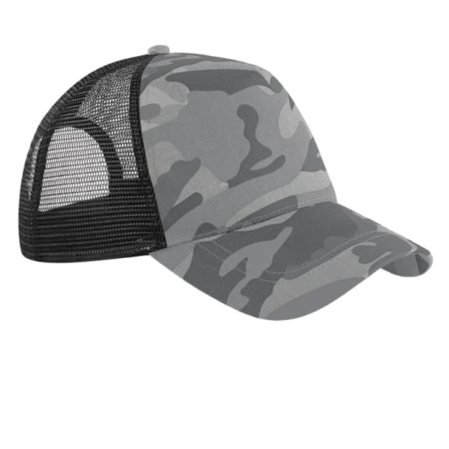 Beechfield Beechfield Men Camo Snapback Trucker Cap in Mid Grey Mid Grey One Size Male 5063425915255