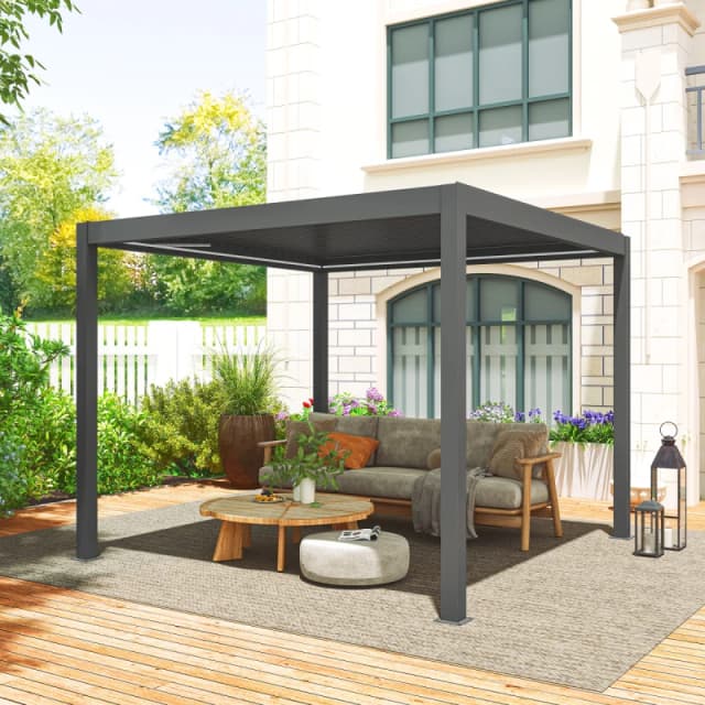 Outsunny Outsunny 3 x 3(m) Electric Louvered Pergola Aluminium Pergola w/ LED Light
