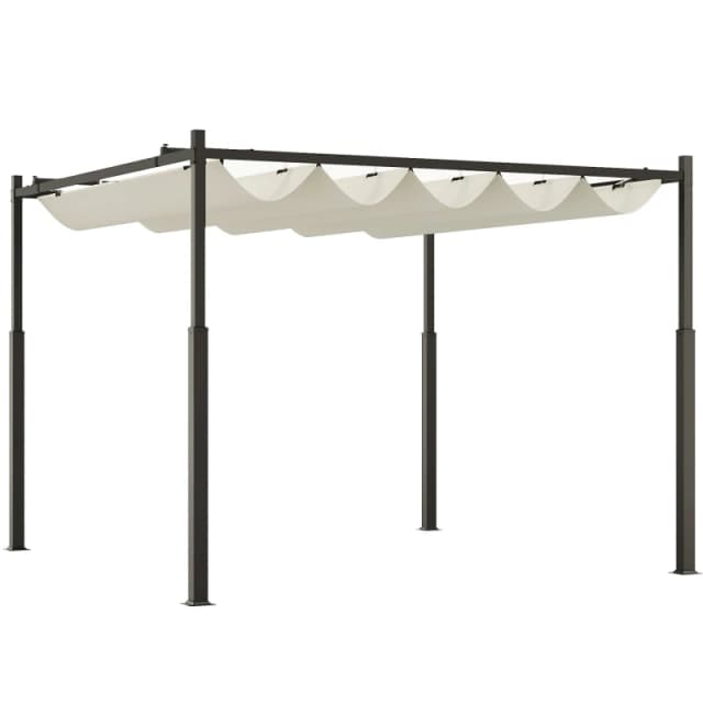 Outsunny 3 x 3(m) Pergola with Retractable Roof - 80mm Metal Column - Cream TJ Hughes Grey 5063603461789