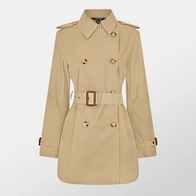 Lauren by Ralph Lauren Womens Double-Breasted Belted Cotton Long Sleeve Trench Coat Birch Tan female 14 (L)