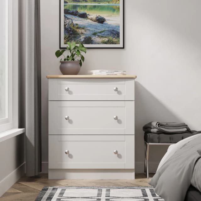 Welcome Furniture Ready Assembled Sussex 3 Drawer Deep Chest In Grey Ash & Bardolino Oak, Grey SUS049GABO