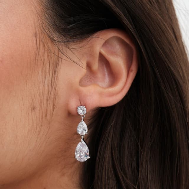 Jon Richard Rhodium Plated CZ Triple Peardrop Earrings Jewellery Sets One Size Silver 72803411000