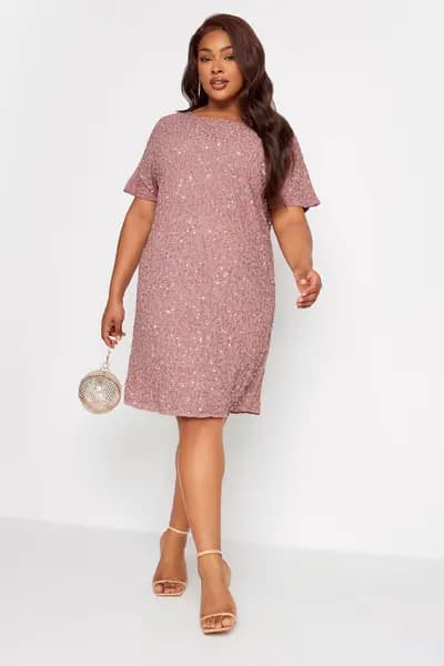 Yours Embellished Shift Dress Dusty Pink