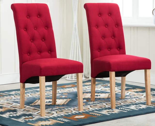 MCC Direct Set of 2 Top Scroll High Back Fabric Dining Chairs Red