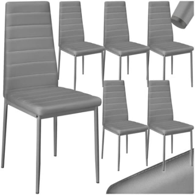 Tectake Set Of 6 Dining Chairs - High Backrest, Padded, Synthetic Leather - Grey