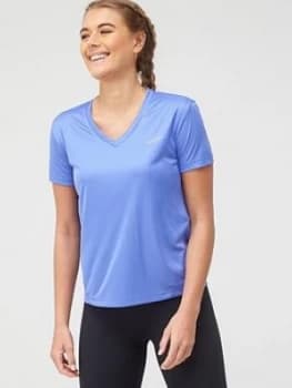 Nike Running V Neck Miler T-Shirt - Sapphire