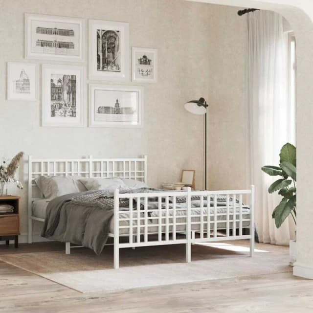 VIDAXL Metal Bed Frame without Mattress with Footboard White 120x190cm Vidaxl 8721012373525