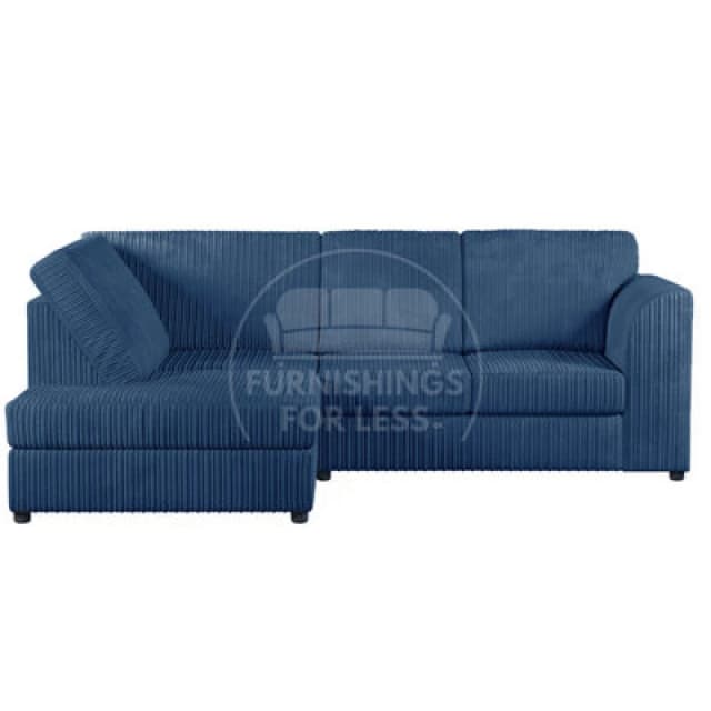 Furnishings For Less UK Luxor Marine Blue Jumbo Cord 4 Seater Corner Sofa Left Hand Facing - Full Back