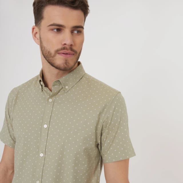 Threadbare Cotton Diamond Print Short Sleeve Shirt Light Green male M