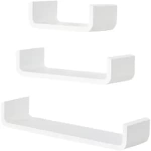 HOMCOM U Shaped Shelf Set Floating Wall Mounted White Hanging 3pc Display