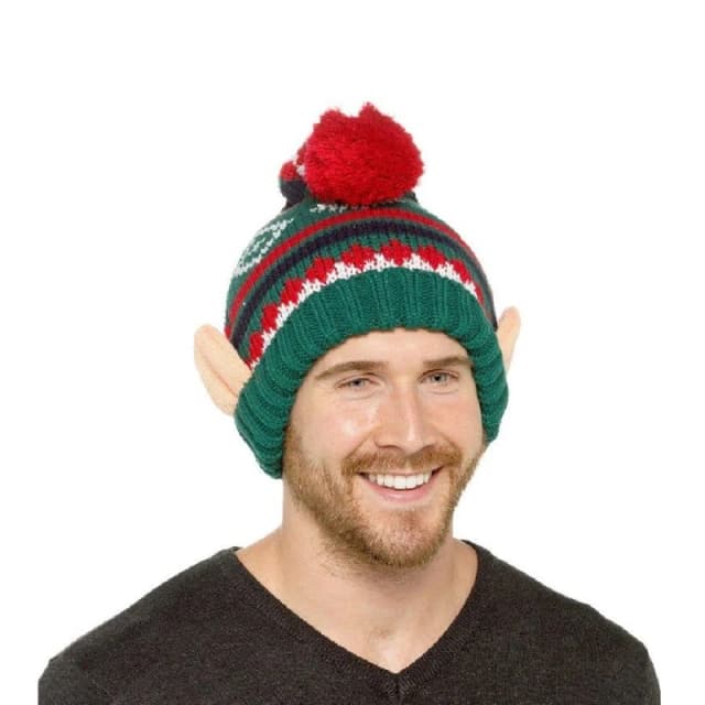 RJM Mens Knitted Christmas Elf Bobble Hat in Green Green Male One Size