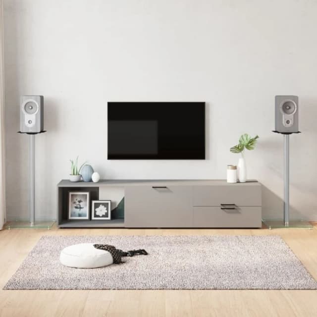 VIDAXL Speaker Stands 2 pcs Silver Tempered Glass 1 Pillar Design Vidaxl 8720845762858