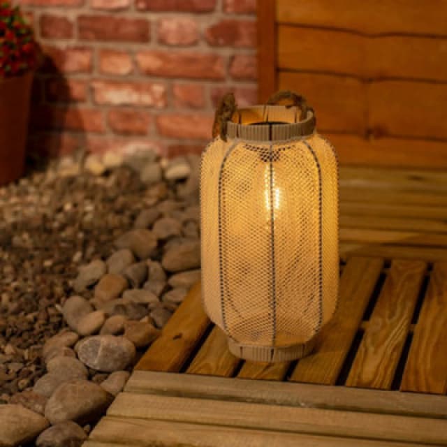 ValueLights ValueLights Natural Mesh Fabric Solar Powered Outdoor Lantern Garden Light Natural One Size Unisex 5016529271109