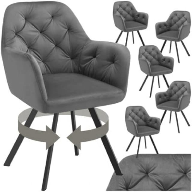 Tectake Set Of 6 Armchair Lucia - Padded, Quilted Pattern, 180 Degree Swivel Chair - Anthracite