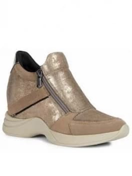 Geox Armonica B Metallic Wedge Trainer - Beige, Size 3, Women