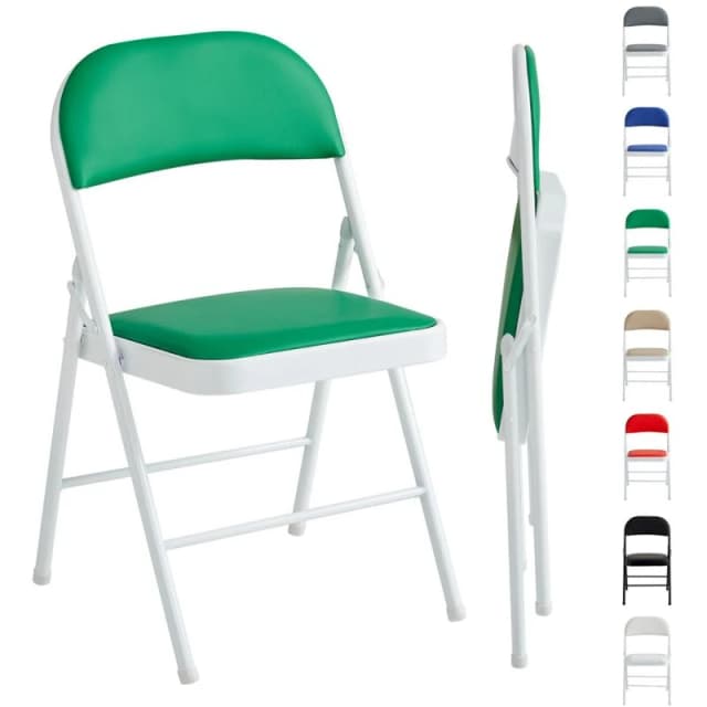 MCC Direct Single Folding Dining Chair Metal Frame Padded Seat Green