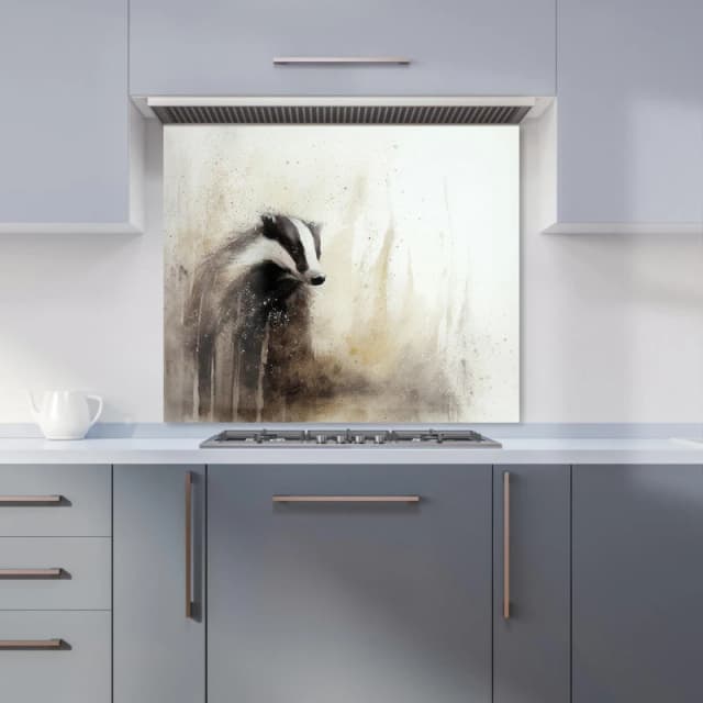 Warren Reed - Designer Badger Watercolour Kitchen Splashback in Brown Size: 600mm x 750mm Brown Unisex 600mm x 750mm