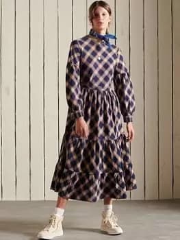 Superdry Woven Check Midi Dress -navy, Navy, Size 10, Women