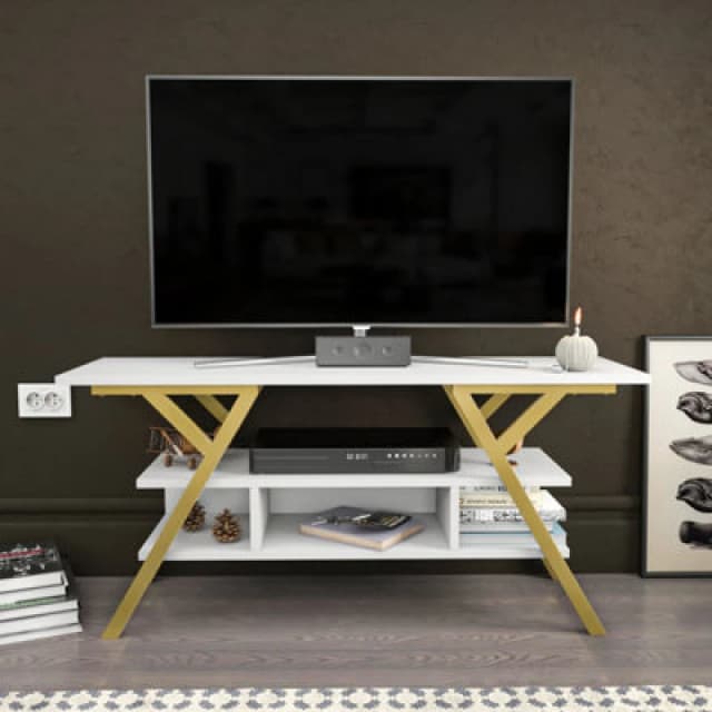 Decorotika Minerva TV Stand TV Unit For Tv's Up To 55" Gold And Anthracite