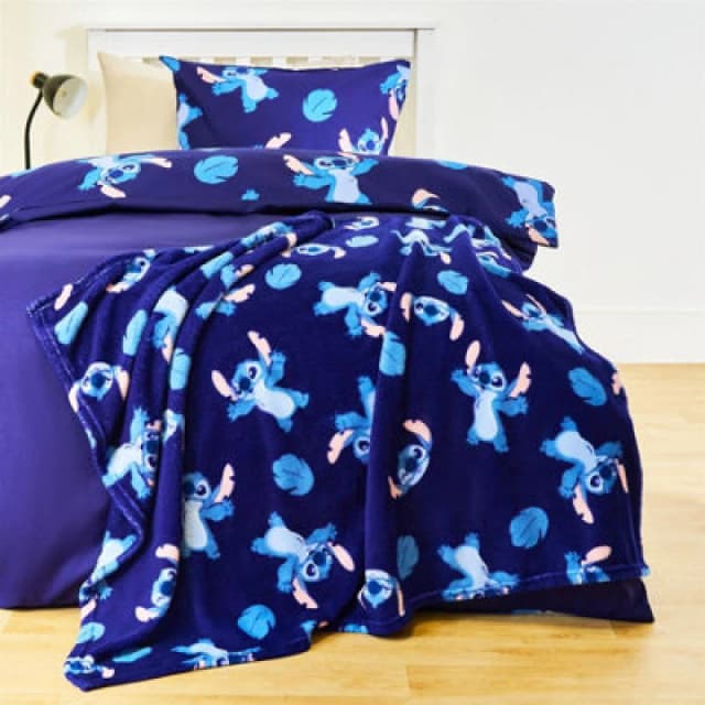 OHS OHS Stitch Throw Kids Soft Coral Fleece Thermal Bedspread Blanket in Blue Blue One Size Unisex 5027434224142