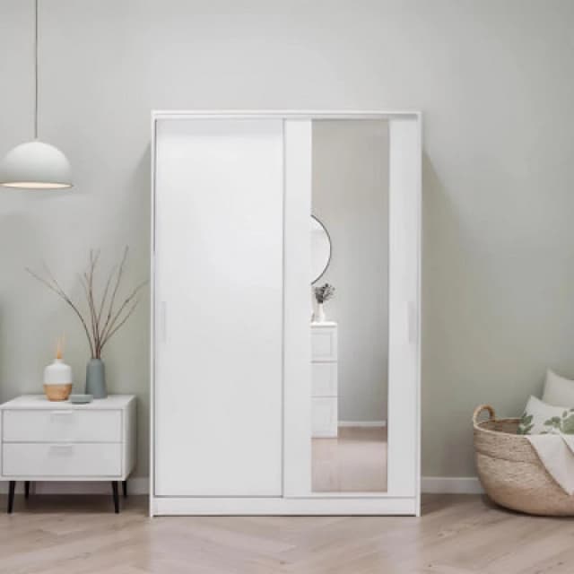 FWStyle FWStyle 2 Door Mirrored Sliding Wardrobe Matt White White One Size Unisex 5056413131034