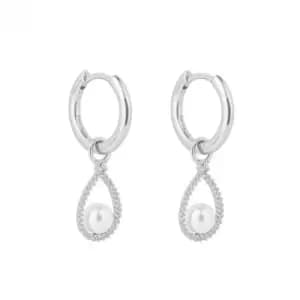 Pave Set Zirconia Teardrop Assembled Shell Pearl Hoop Earrings E6194