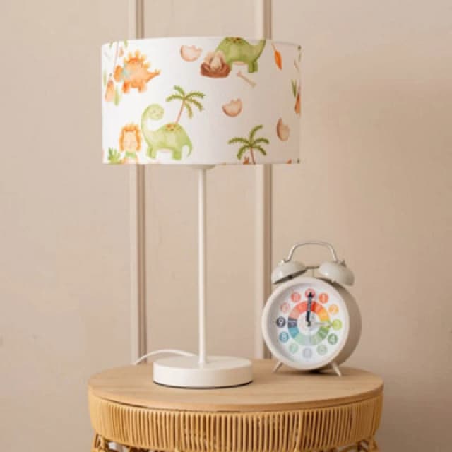 ValueLights ValueLights Charlie White Metal Single Stem Table Lamp with Dinosaur Lamp Shade Multi One Size Unisex 5059406043819