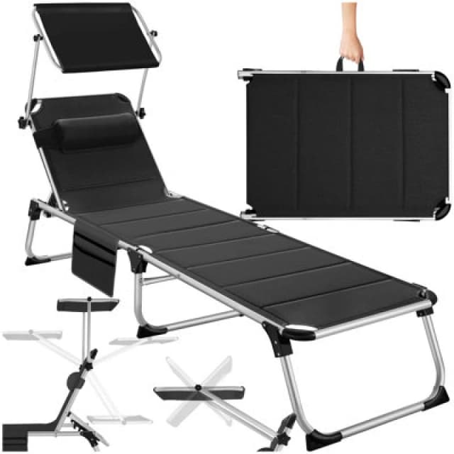Tectake 1 Sun Lounger Lorella - Padded, Foldable, With Aluminium Frame - Black