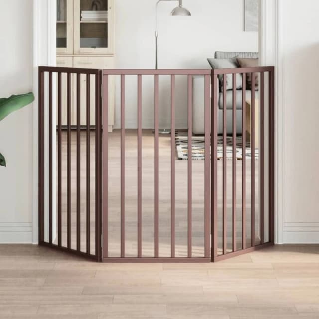 vidaXL Dog Gate Foldable 3 Panels Brown 150cm Poplar Wood, Brown 352198