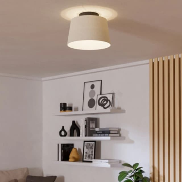 EGLO Febres Natural Fabric & Black Steel Contemporary Ceiling Light Black