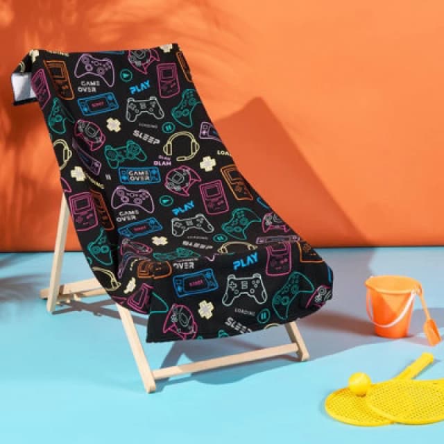 OHS OHS Gaming Kids Towel Bath Quick Dry Summer Travel Microfibre Absorbent Swim Holiday in Black Size: Bath Towel Black Bath Towel Unisex 502743418