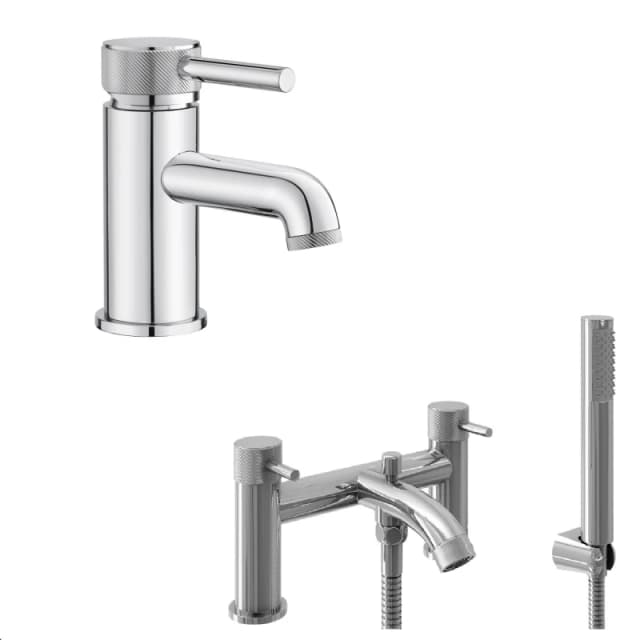 Balterley Single Lever Handle Mono Basin Tap & Bath Shower Mixer Set - Chrome in Silver Silver Unisex